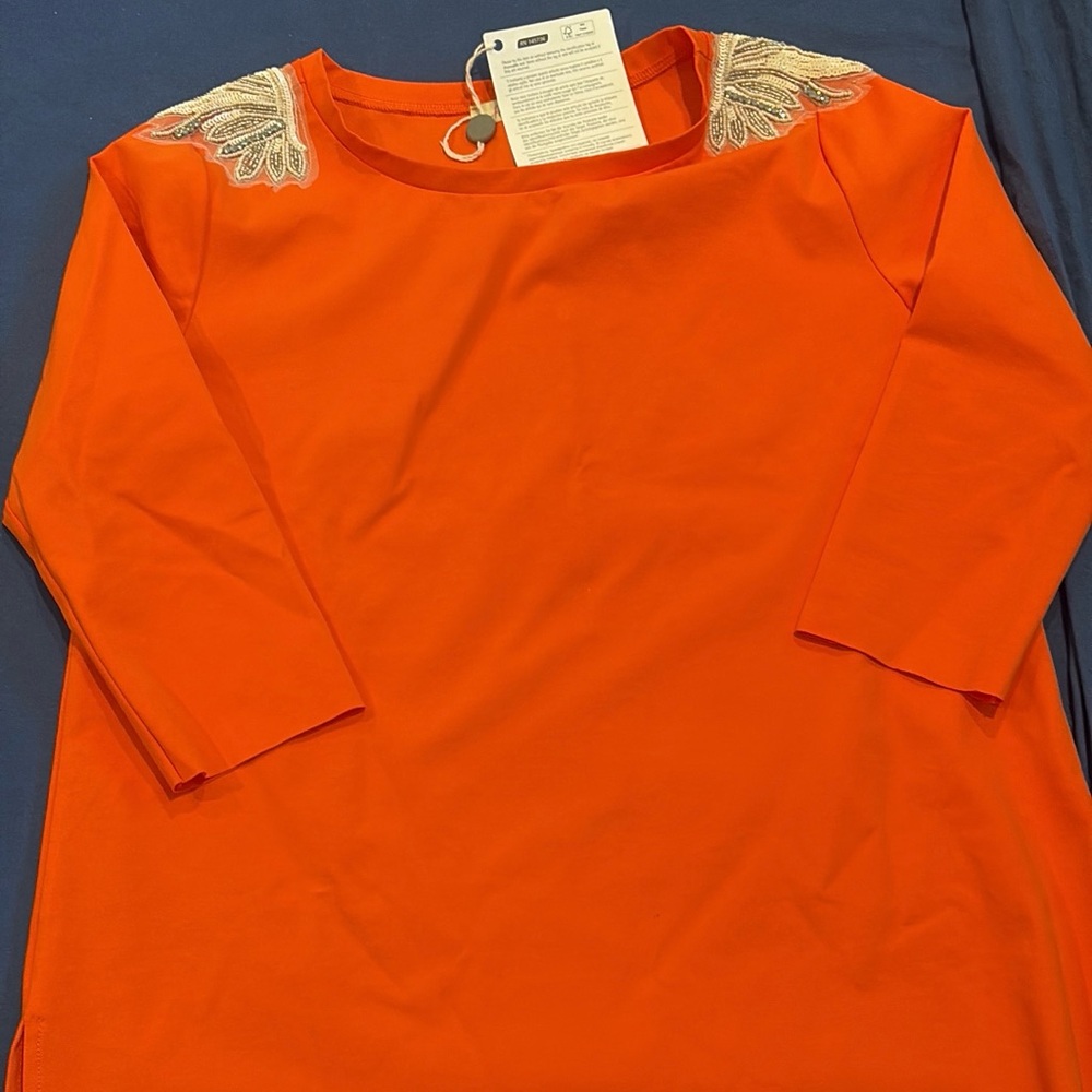 Orange 3/4 Sleeve Top with Embroidered Detail